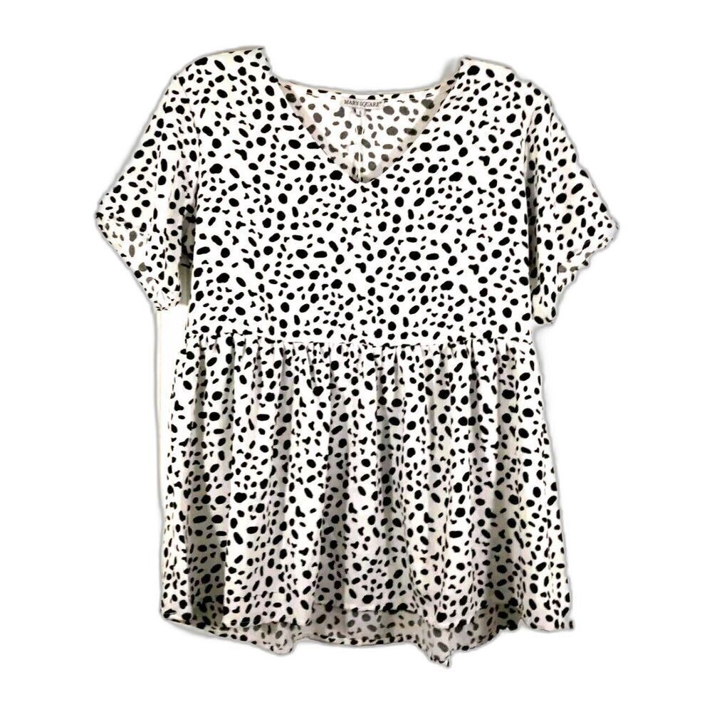 NWT Mary Square Womens Small Top Black White Pullover V Neck Blouse